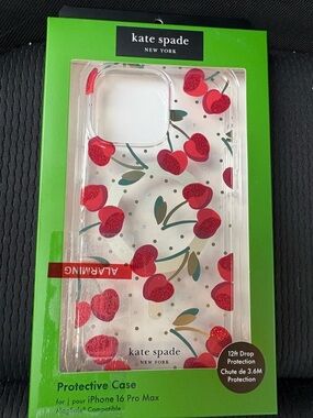kate spade Clear Cherry iPhone 16 Pro Max Case with Red Glitter Cherries